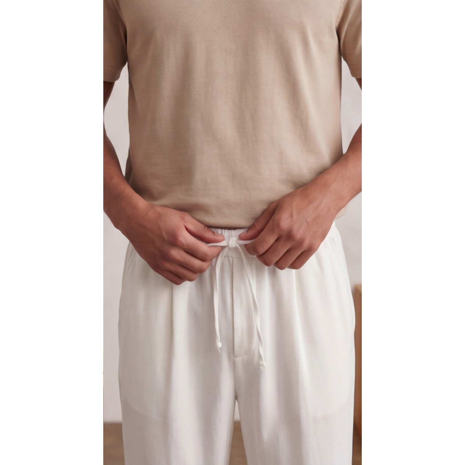 Life Style Butiken Ανδρικό Oversize Παντελόνi με πιέτες και λάστιχο με κορδόνια στη μέση LS12023 Λευκό Ανδρικά