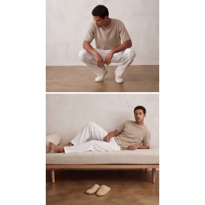 Life Style Butiken Ανδρικό Oversize Παντελόνi με πιέτες και λάστιχο με κορδόνια στη μέση LS12023 Λευκό Ανδρικά