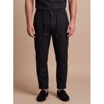Life Style Butiken Ανδρικό Παντελόνι Λινό με πιέτες LS12648306 Black