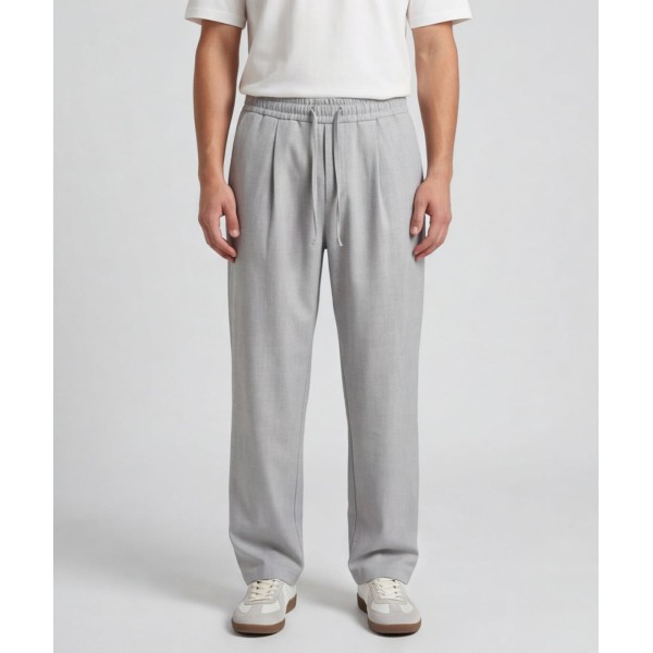 Life Style Butiken Ανδρικό Oversize Παντελόνi με πιέτες και λάστιχο με κορδόνια στη μέση LS12023 Γκρι