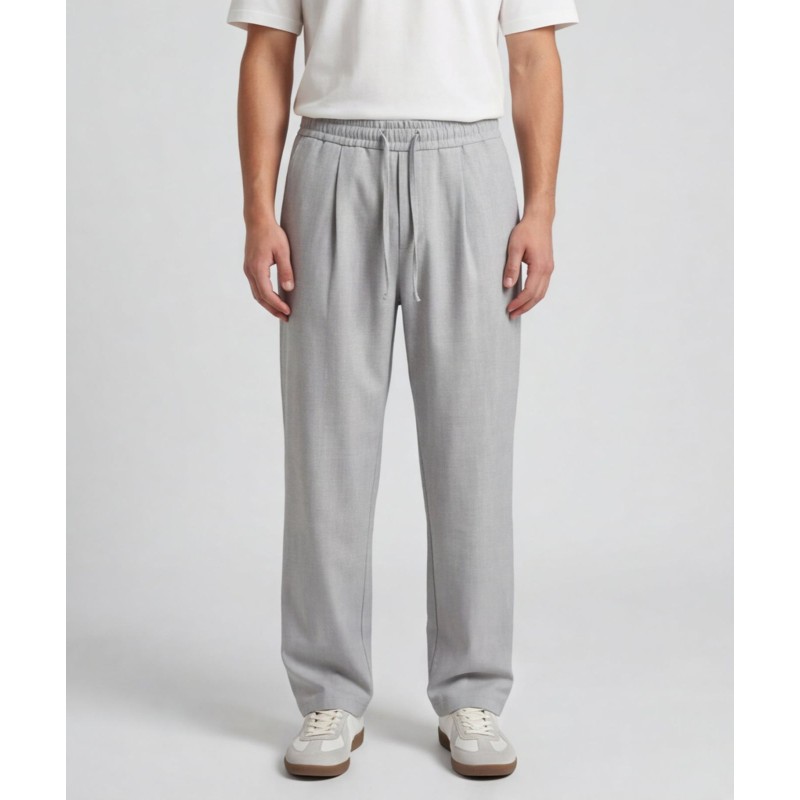 Life Style Butiken Ανδρικό Oversize Παντελόνi με πιέτες και λάστιχο με κορδόνια στη μέση LS12023 Γκρι Ανδρικά