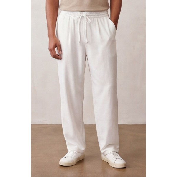 Life Style Butiken Ανδρικό Oversize Παντελόνi με πιέτες και λάστιχο με κορδόνια στη μέση LS12023 Λευκό