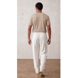 Life Style Butiken Ανδρικό Oversize Παντελόνi με πιέτες και λάστιχο με κορδόνια στη μέση LS12023 Λευκό 3