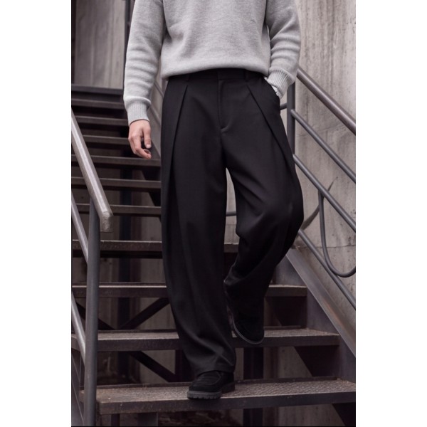 Life Style Butiken Ανδρικό Relaxed Fit Παντελόνι με Πιέτες Μπροστά Φαρδύ Παντελόνι με Ελαστικότητα LS12691 Μαύρο