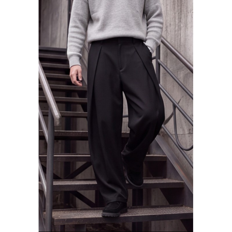 Life Style Butiken Ανδρικό Relaxed Fit Παντελόνι με Πιέτες Μπροστά Φαρδύ Παντελόνι με Ελαστικότητα LS12691 Μαύρο Ανδρικά