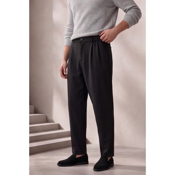 Life Style Butiken Ανδρικό Παντελόνι Smart Casual με Λάστιχο στη Μέση LS12693 Black