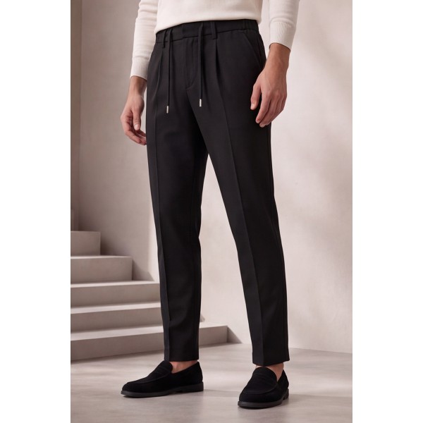 Life Style Butiken Ανδρικό Παντελόνι Smart Casual με Πιέτες και Κορδόνι LS13358 Μαύρο Tech Stretch