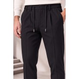 Life Style Butiken Ανδρικό Παντελόνι Smart Casual με Πιέτες και Κορδόνι LS13358 Μαύρο Tech Stretch 2