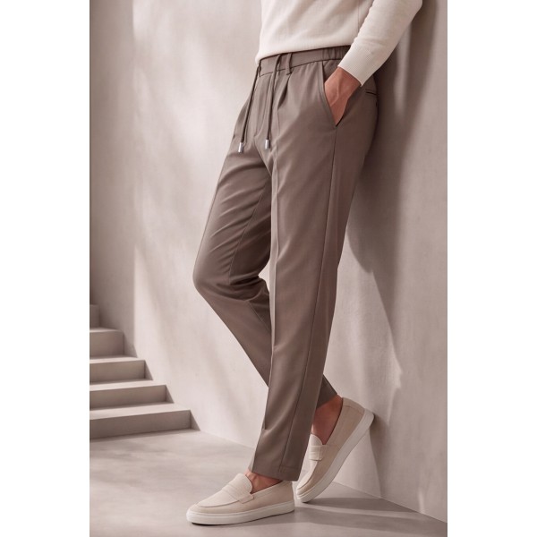 Life Style Butiken Ανδρικό Παντελόνι Smart Casual με Πιέτες και Κορδόνι LS13358 Μπεζ-Καφέ  Tech Stretch