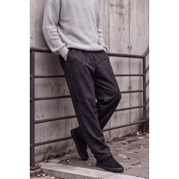 Life Style Butiken Ανδρικό Παντελόνι Baggy με Ελαστική Μέση & Βελούδινη Υφή LS15716 ΜΑΥΡΟ