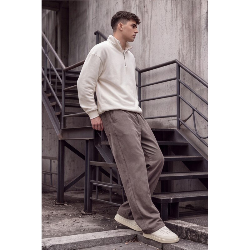 Life Style Butiken Ανδρικό Παντελόνι Baggy με Ελαστική Μέση & Βελούδινη Υφή LS15716 Μπεζ-Καφέ