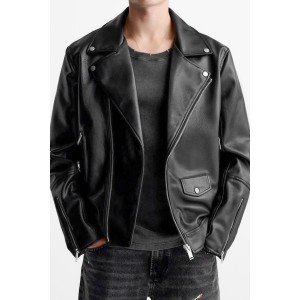 Life Style Butiken LS9816 Μαύρο Ανδρικό Δερματινακι Biker Κανονική Εφαρμογή