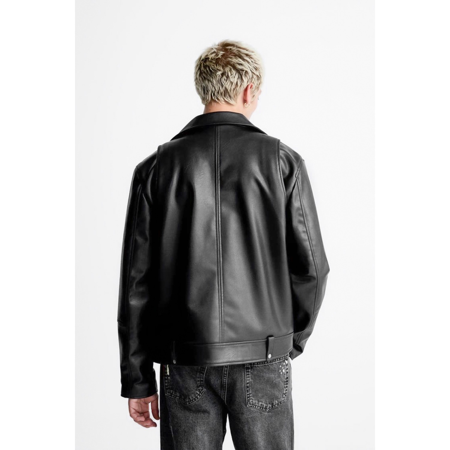 Life Style Butiken LS9816 Μαύρο Ανδρικό Δερματινακι Biker Κανονική Εφαρμογή