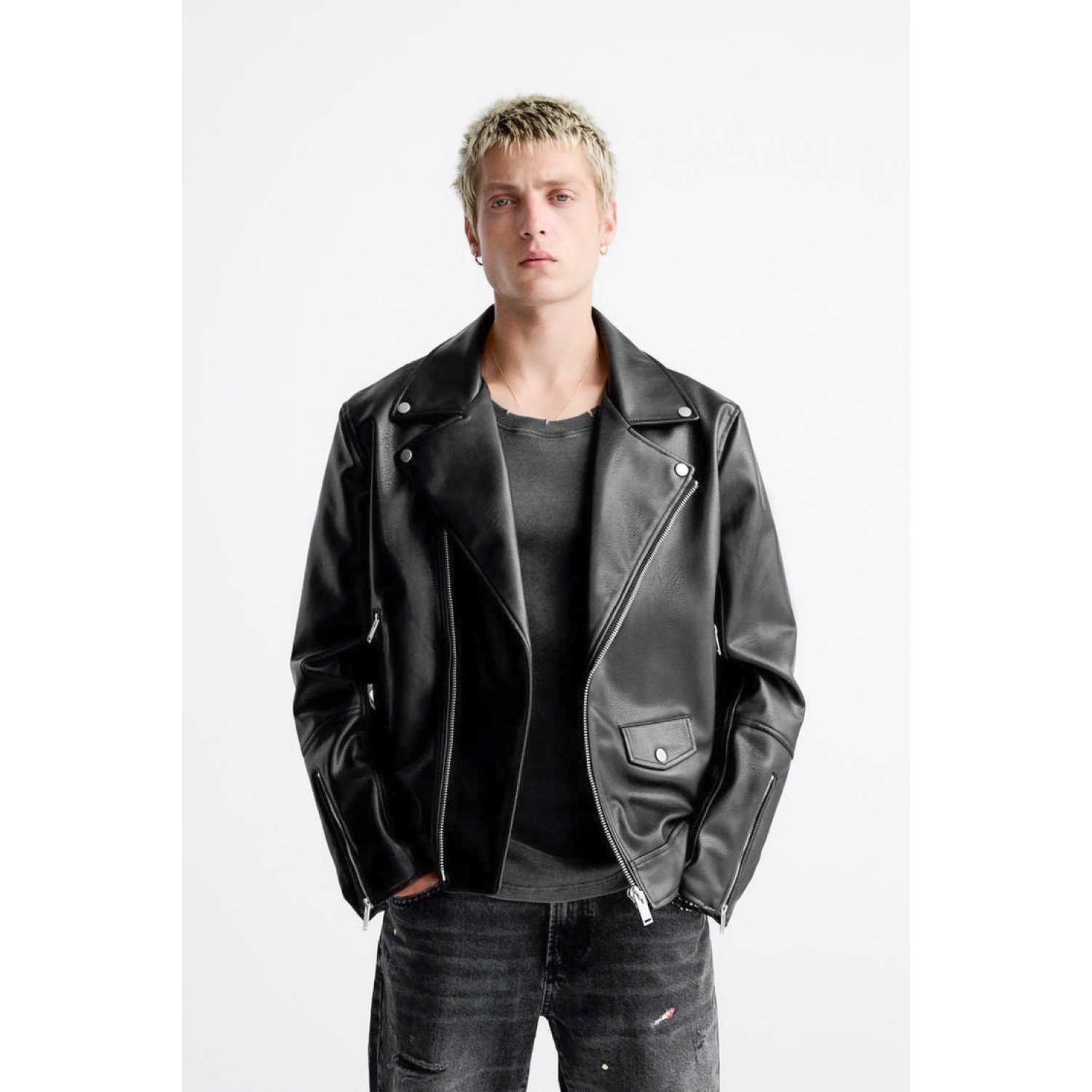 Life Style Butiken LS9816 Μαύρο Ανδρικό Δερματινακι Biker Κανονική Εφαρμογή