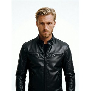 Life Style Butiken Ανδρικό jacket με όψη δέρματος LS12808 Black