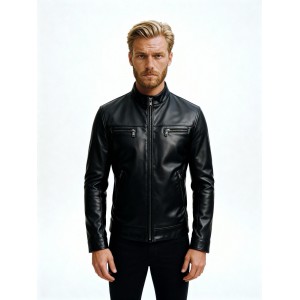 Life Style Butiken Ανδρικό jacket με όψη δέρματος LS12808 Black