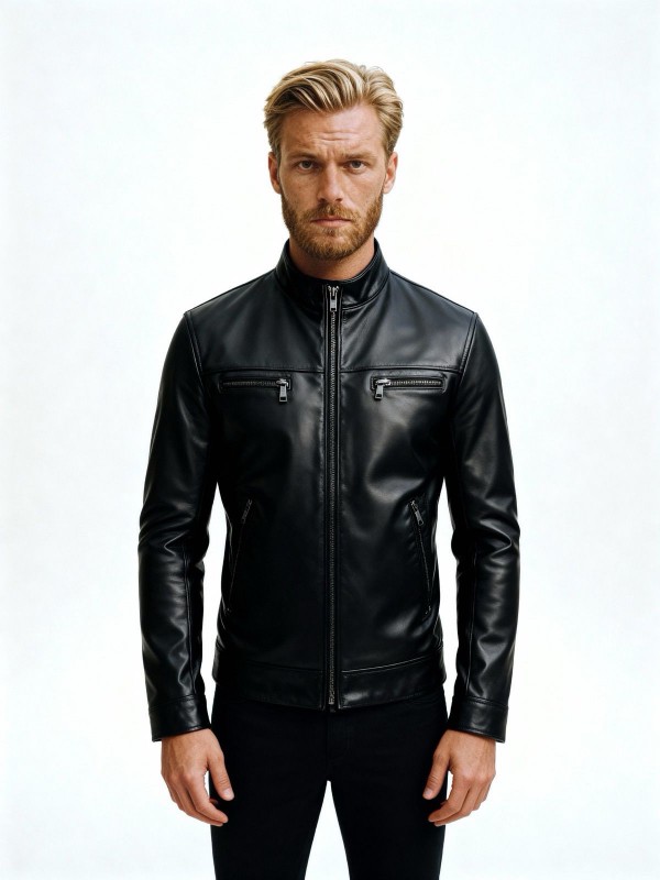 Life Style Butiken Ανδρικό jacket με όψη δέρματος LS12808 Black