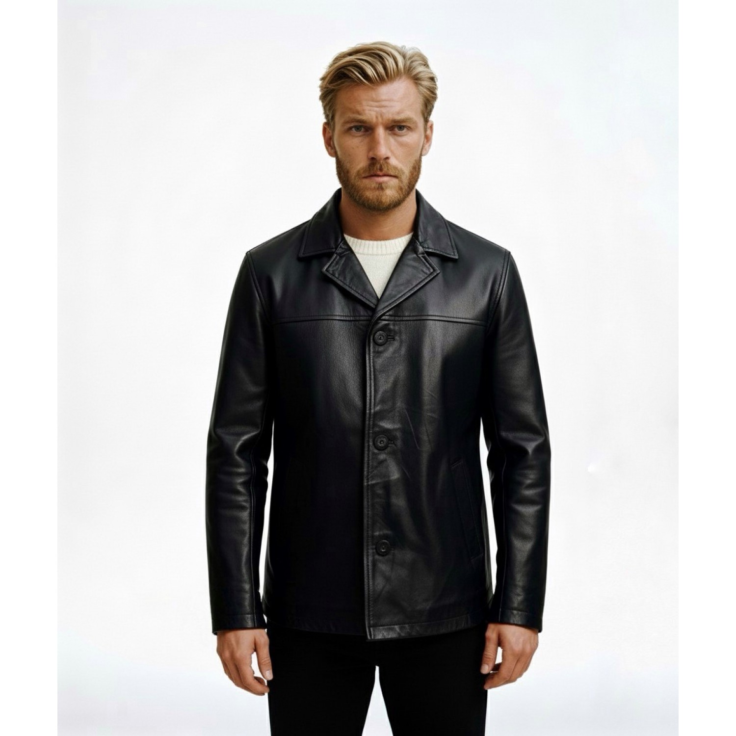 Life Style Butiken Ανδρικό δερμάτινο Jacket σακάκι με γιακά LS5308 BLACK