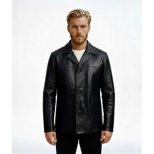 Life Style Butiken Ανδρικό δερμάτινο Jacket σακάκι με γιακά LS5308 BLACK