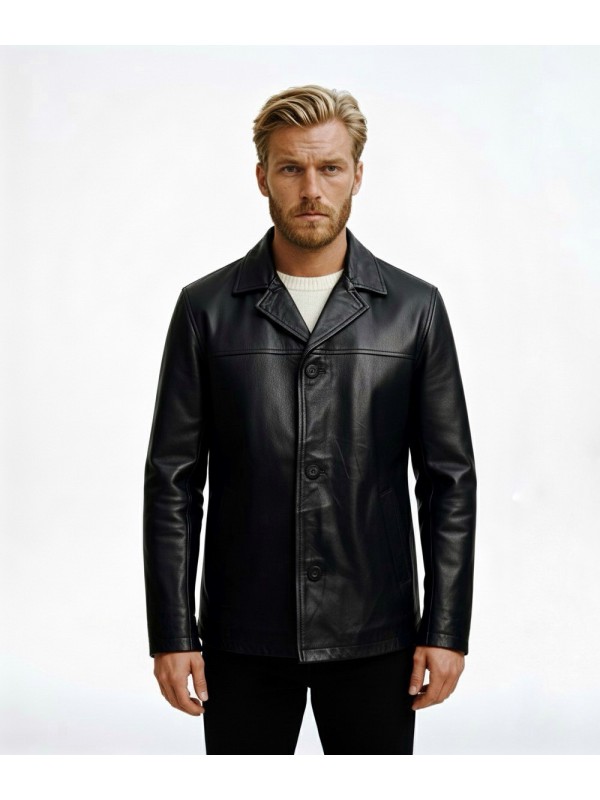 Life Style Butiken Ανδρικό δερμάτινο Jacket σακάκι με γιακά LS5308 BLACK