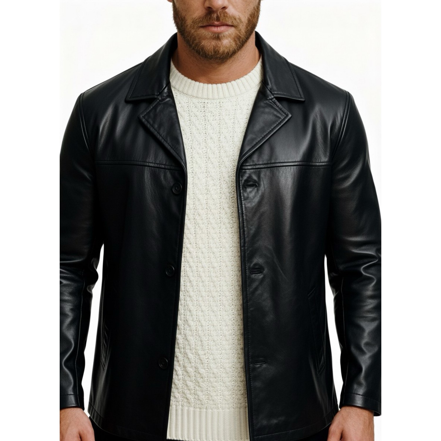 Life Style Butiken Ανδρικό δερμάτινο Jacket σακάκι με γιακά LS5308 BLACK