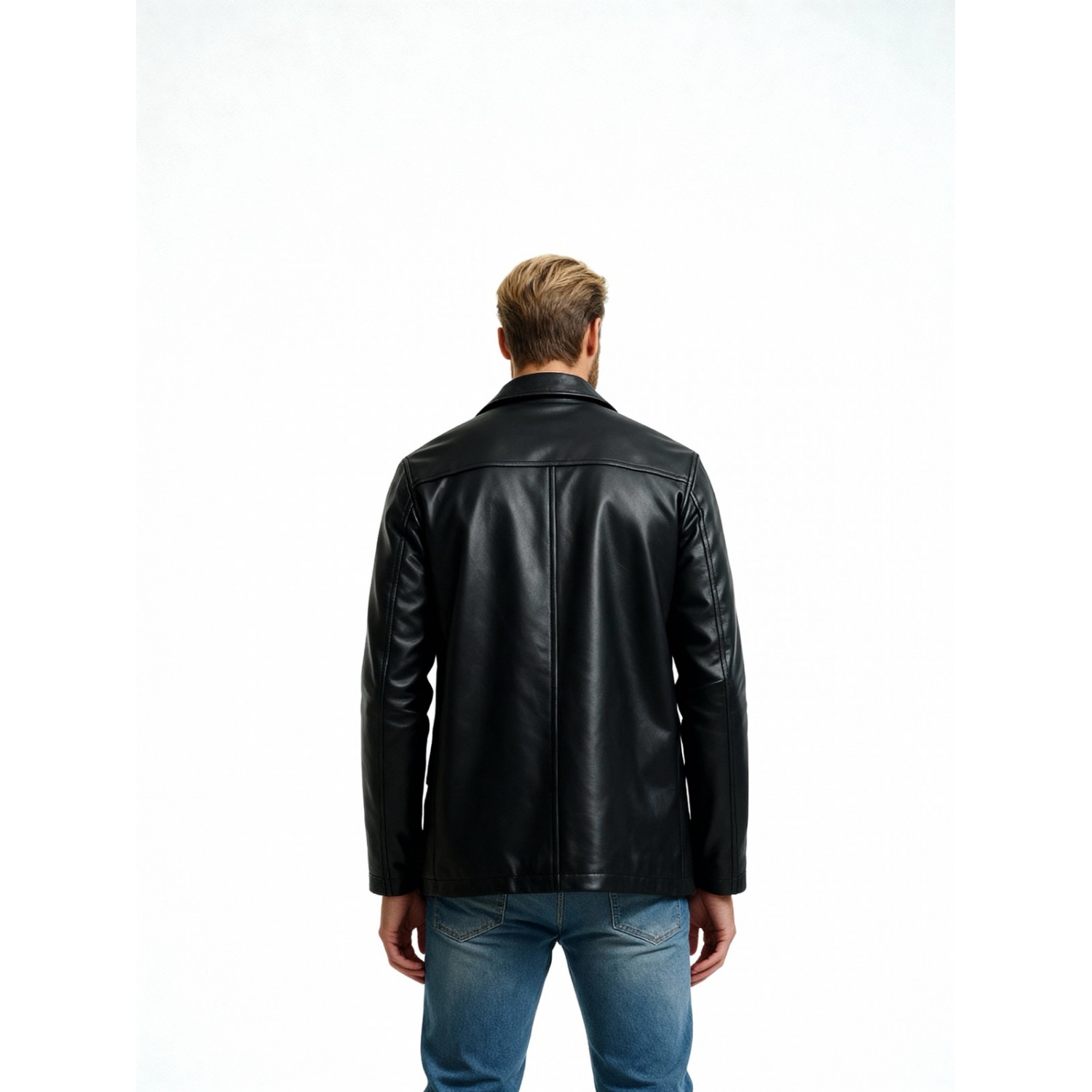 Life Style Butiken Ανδρικό δερμάτινο Jacket σακάκι με γιακά LS5308 BLACK