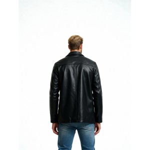 Life Style Butiken Ανδρικό δερμάτινο Jacket σακάκι με γιακά LS5308 BLACK