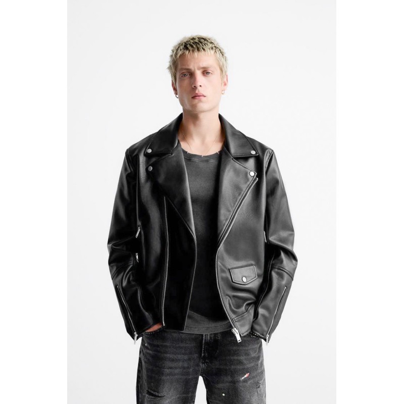 Life Style Butiken LS9816 Μαύρο Ανδρικό Δερματινακι Biker Κανονική Εφαρμογή Ανδρικά