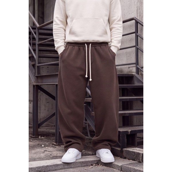 Life Style Butiken Ανδρική Baggy Φόρμα Oversized με Εσωτερική Επένδυση Fleece LS13467 BROWN