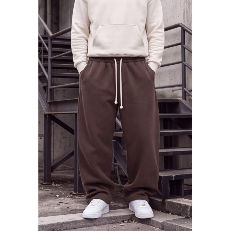 Life Style Butiken Ανδρική Baggy Φόρμα Oversized με Εσωτερική Επένδυση Fleece LS13467 BROWN Life Style Butiken
