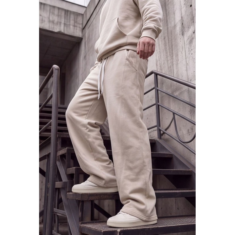 Life Style Butiken Ανδρική Φόρμα Baggy Fleece Βαμβακερή Φαρδιά Γραμμή με Κορδόνι LS17310 BEIGE Ανδρικά