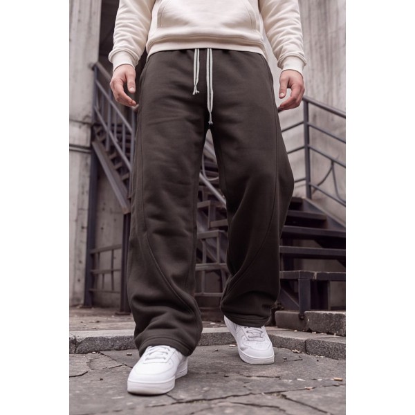 Life Style Butiken Ανδρική Φόρμα Baggy Fleece Βαμβακερή Φαρδιά Γραμμή με Κορδόνι LS17310 BROWN
