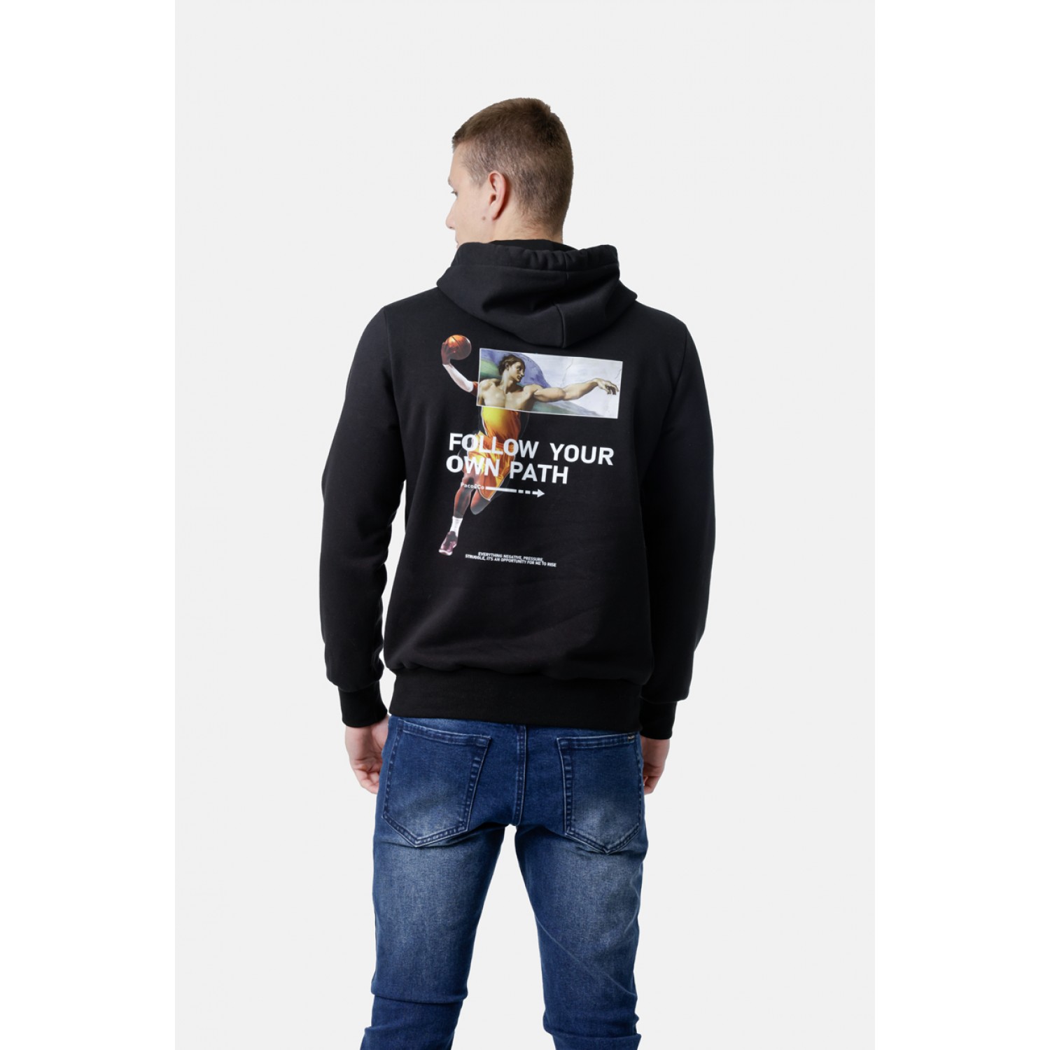 Life Style Butiken Ανδρική Μακρυμάνικη Μπλούζα Φούτερ με κουκούλα LS12581082 Black