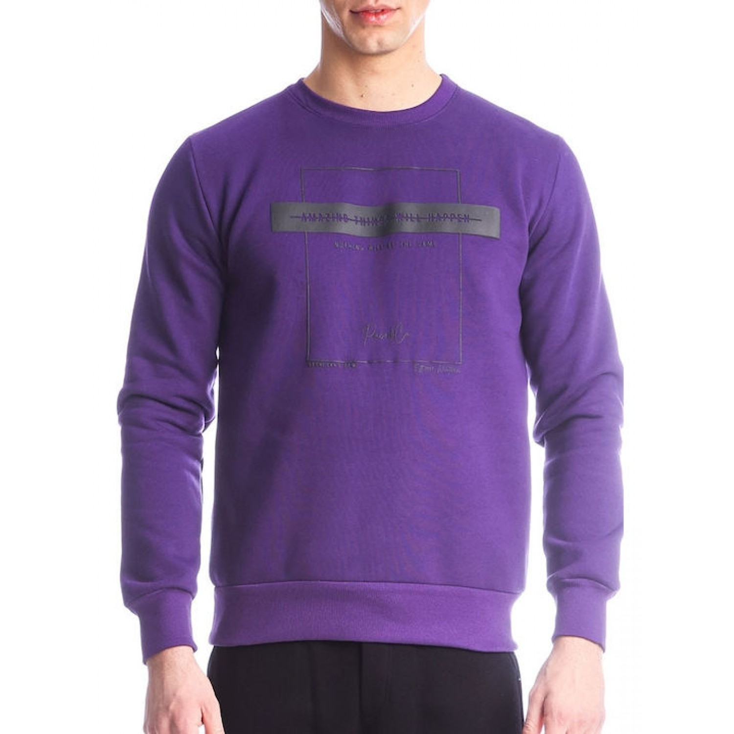 Paco & Co Ανδρικό Φούτερ με λαιμόκοψη 2288845 Μωβ