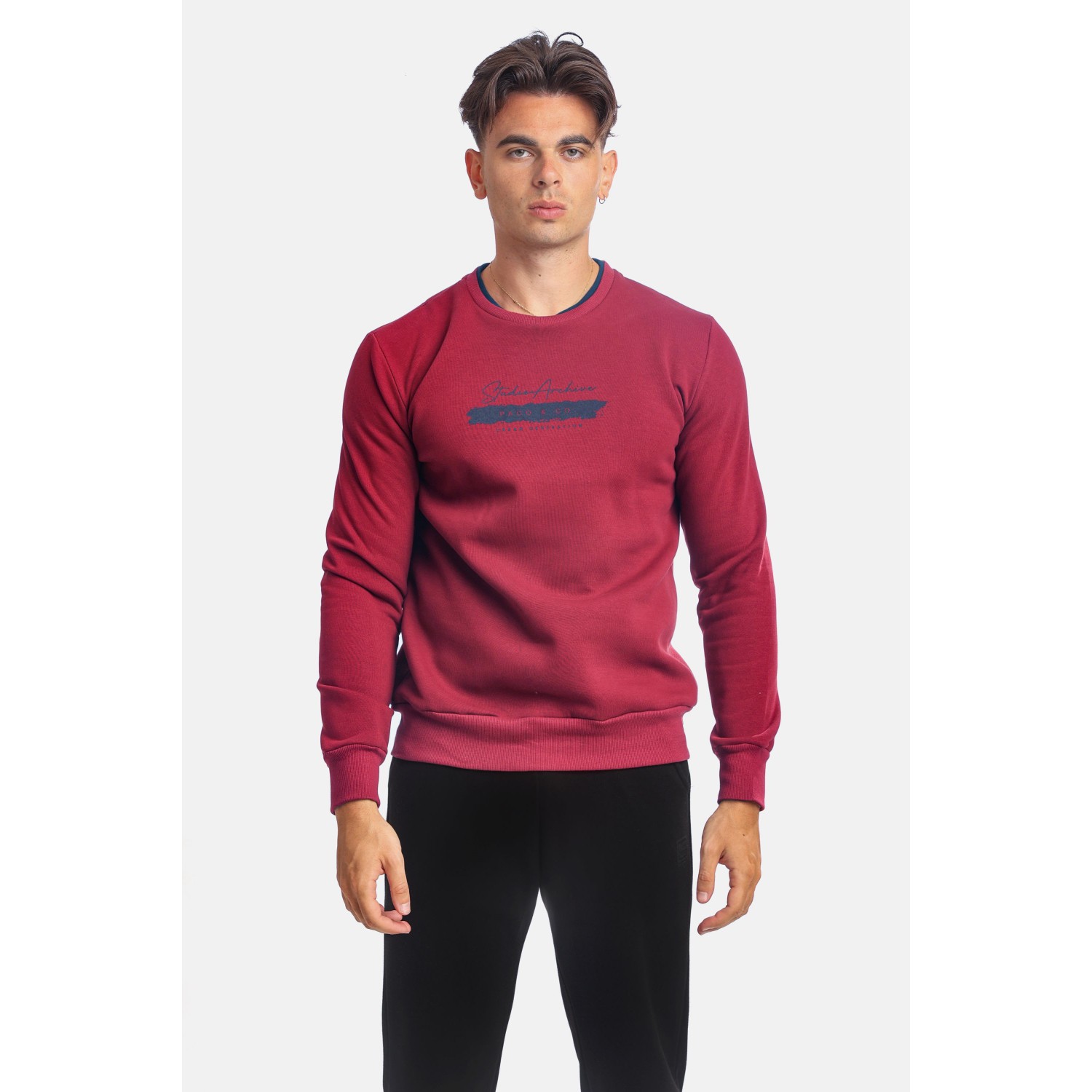 Paco & Co 2381051 Μπορντό Ανδρικό Φούτερ με Λαιμόκοψη