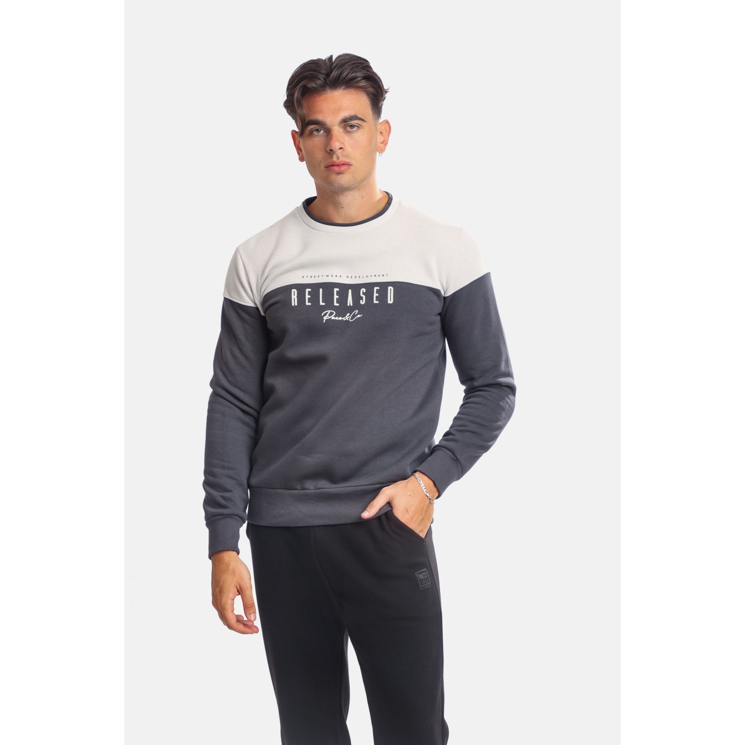 Paco & Co 2381058 Γκρι Ανδρικό Φούτερ με Λαιμόκοψη