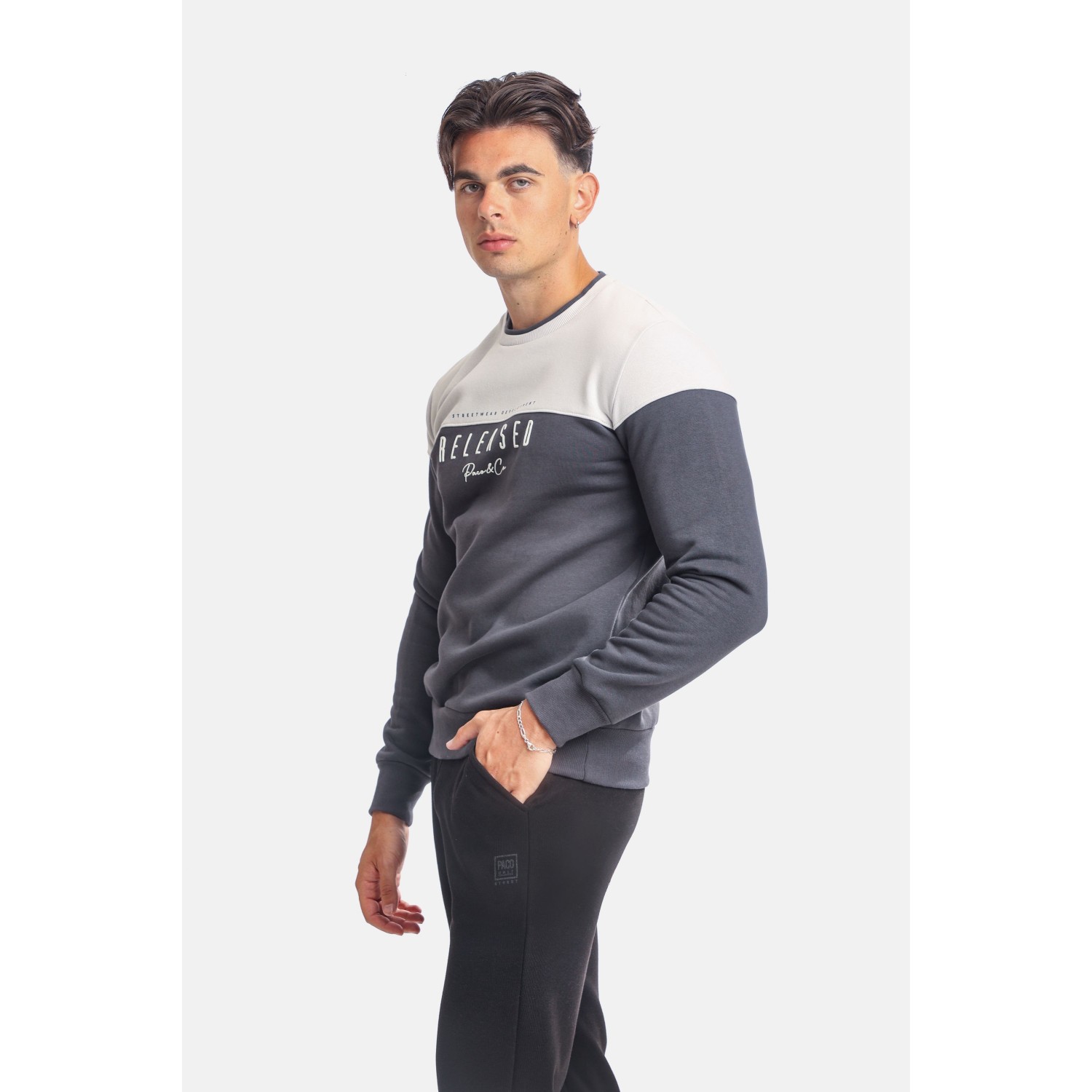 Paco & Co 2381058 Γκρι Ανδρικό Φούτερ με Λαιμόκοψη