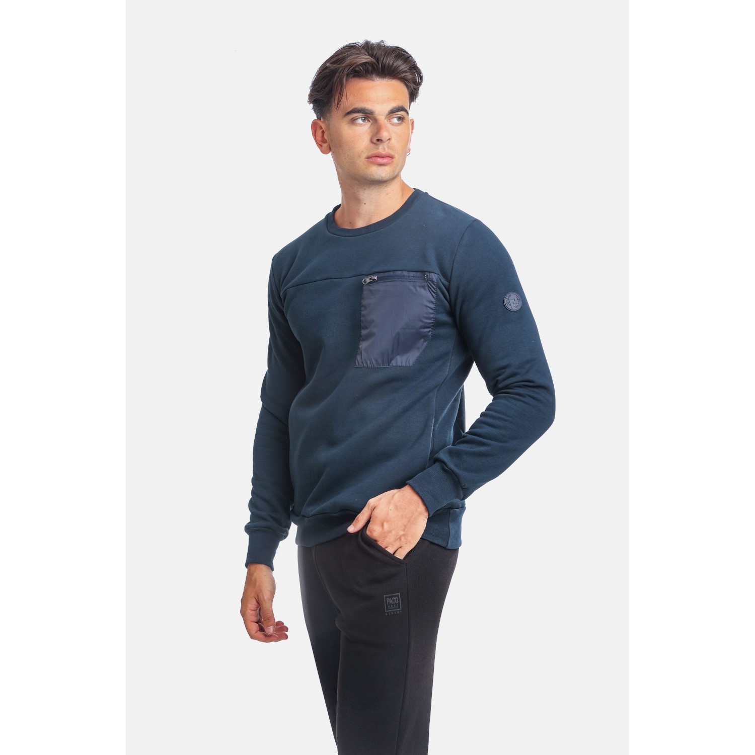 Paco & Co 2381060 Ανδρικό Φούτερ με Τσέπες και Λαιμόκοψη Navy