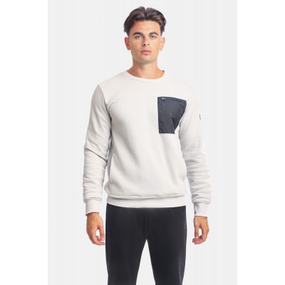 Paco & Co 2381060 Light Grey Ανδρικό Φούτερ με Τσέπες και Λαιμόκοψη