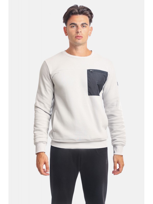 Paco & Co 2381060 Light Grey Ανδρικό Φούτερ με Τσέπες και Λαιμόκοψη