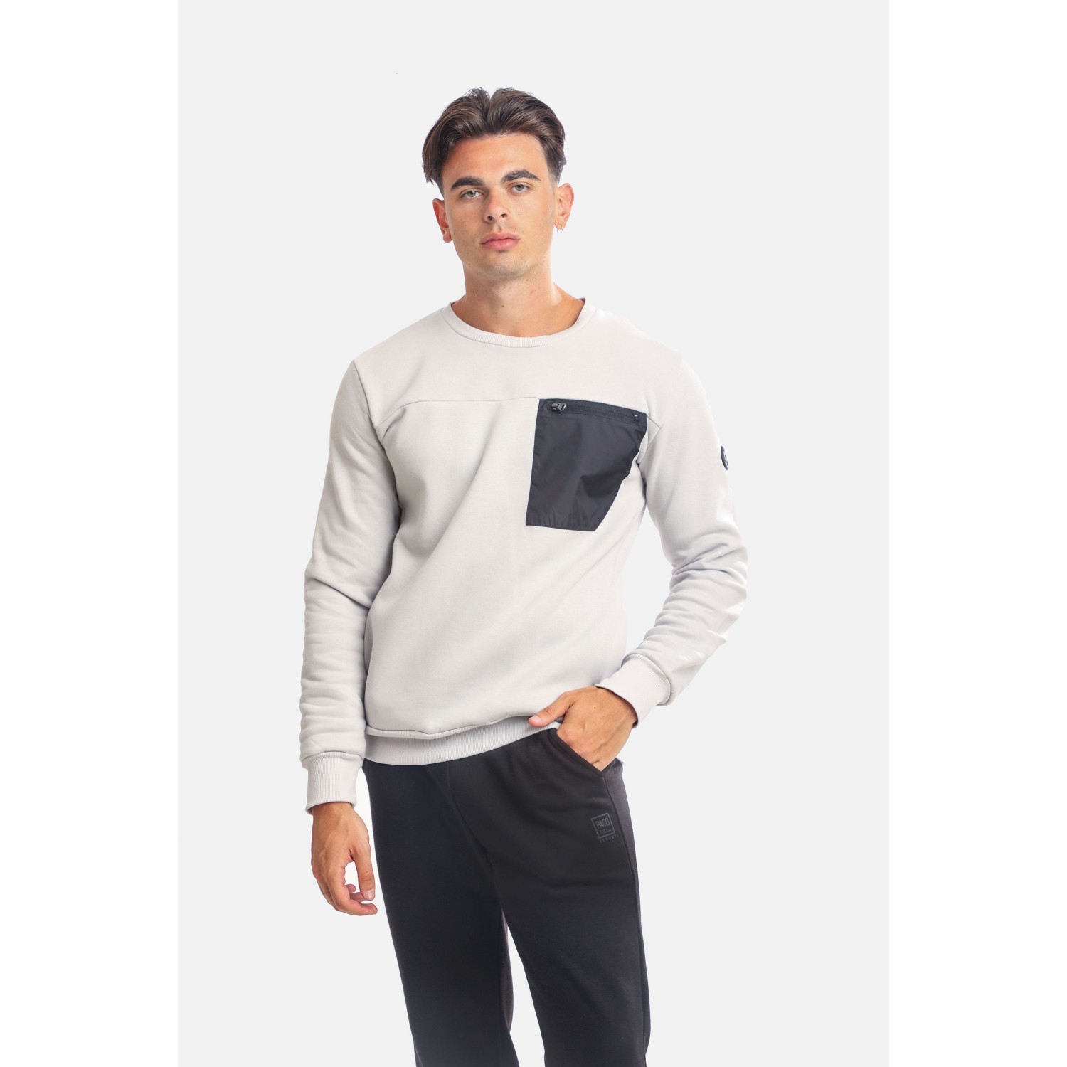 Paco & Co 2381060 Light Grey Ανδρικό Φούτερ με Τσέπες και Λαιμόκοψη