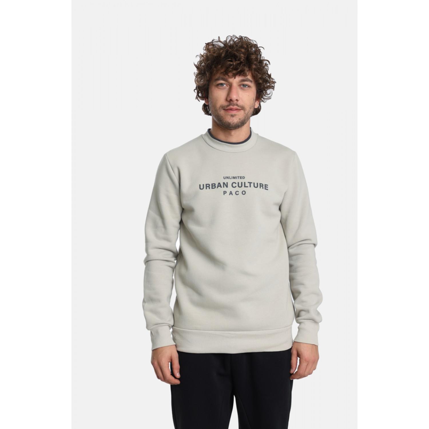 Life Style Butiken LS12481054 Εκρού Ανδρική μακρυμάνικη φούτερ με στρογγυλή λαιμόκοψη Κανονική Εφαρμογή