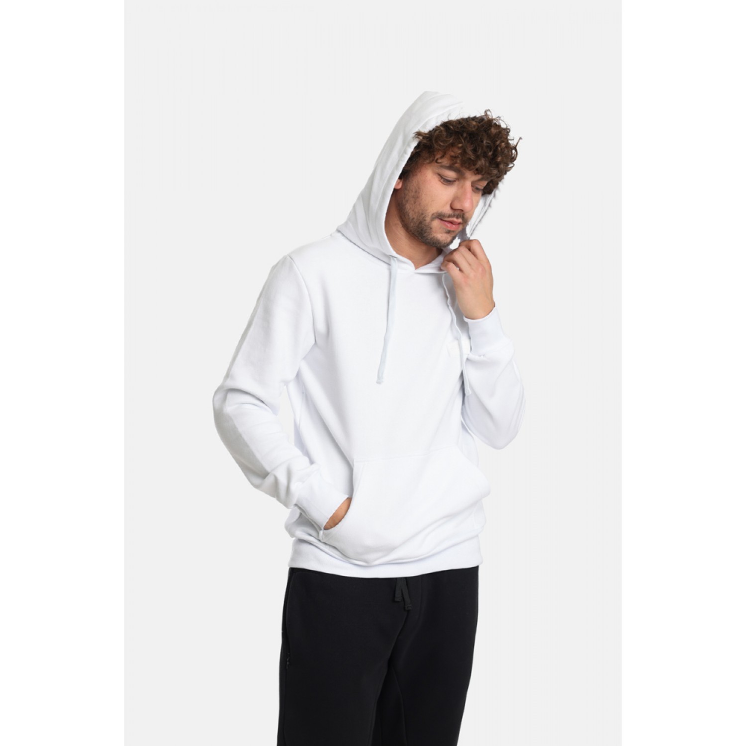 Life Style Butiken LS12481070 Λευκό Ανδρική Μακρυμάνικη Μπλούζα Φούτερ με κουκούλα και τσέπη Κανονική Εφαρμογή