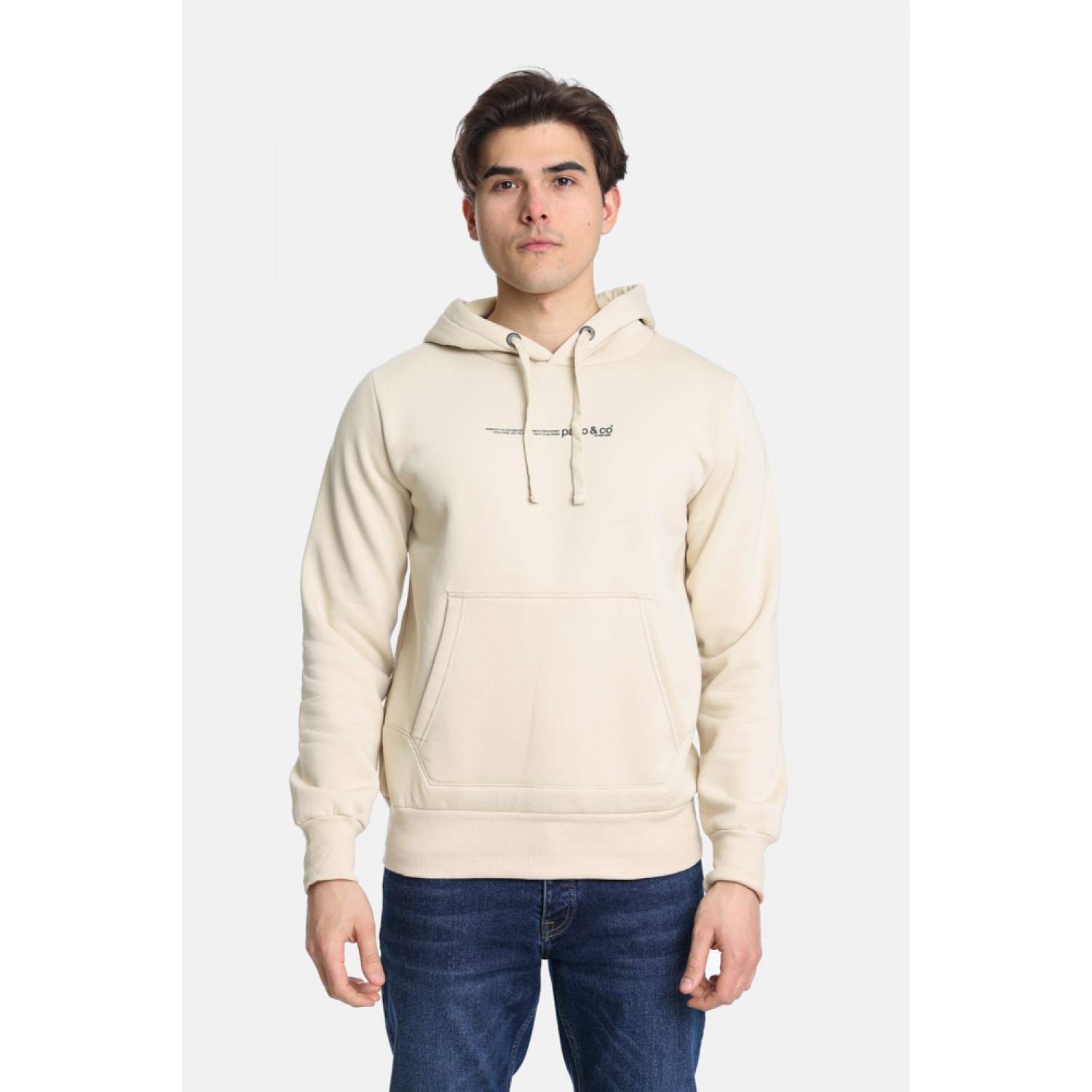 Life Style Butiken LS12481081Εκρού Ανδρική Μακρυμάνικη Μπλούζα Φούτερ με κουκούλα και τσέπη Κανονική Εφαρμογή