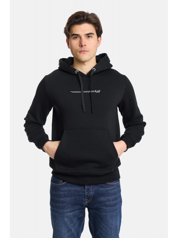Life Style Butiken LS12481081 Black Ανδρική Μακρυμάνικη Μπλούζα Φούτερ με κουκούλα και τσέπη Κανονική Εφαρμογή