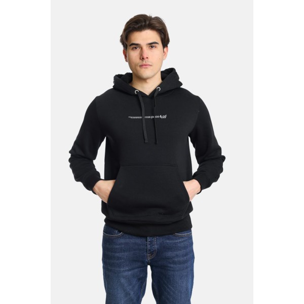 Life Style Butiken LS12481081 Black Ανδρική Μακρυμάνικη Μπλούζα Φούτερ με κουκούλα και τσέπη Κανονική Εφαρμογή