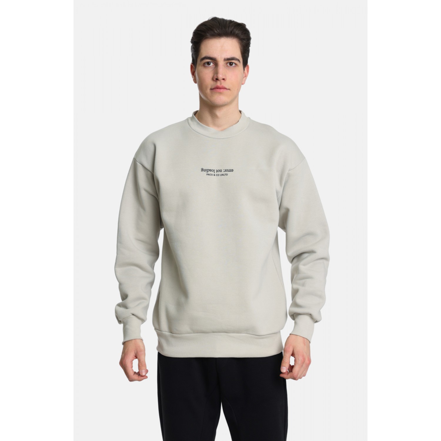 Life Style Butiken  Ανδρική Μακρυμάνικη Μπλούζα Φούτερ Oversize με Στρόγγυλη  Λαιμόκοψη LS12481059 Εκρού