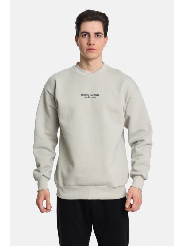 Life Style Butiken  Ανδρική Μακρυμάνικη Μπλούζα Φούτερ Oversize με Στρόγγυλη  Λαιμόκοψη LS12481059 Εκρού