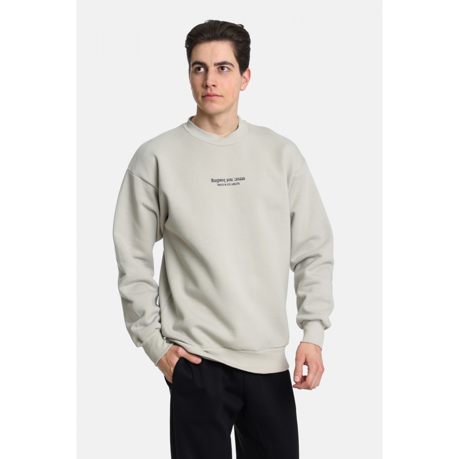 Life Style Butiken  Ανδρική Μακρυμάνικη Μπλούζα Φούτερ Oversize με Στρόγγυλη  Λαιμόκοψη LS12481059 Εκρού