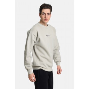 Life Style Butiken  Ανδρική Μακρυμάνικη Μπλούζα Φούτερ Oversize με Στρόγγυλη  Λαιμόκοψη LS12481059 Εκρού